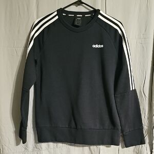 Adidas Unisex Black Crewneck Sweater with White Stripes